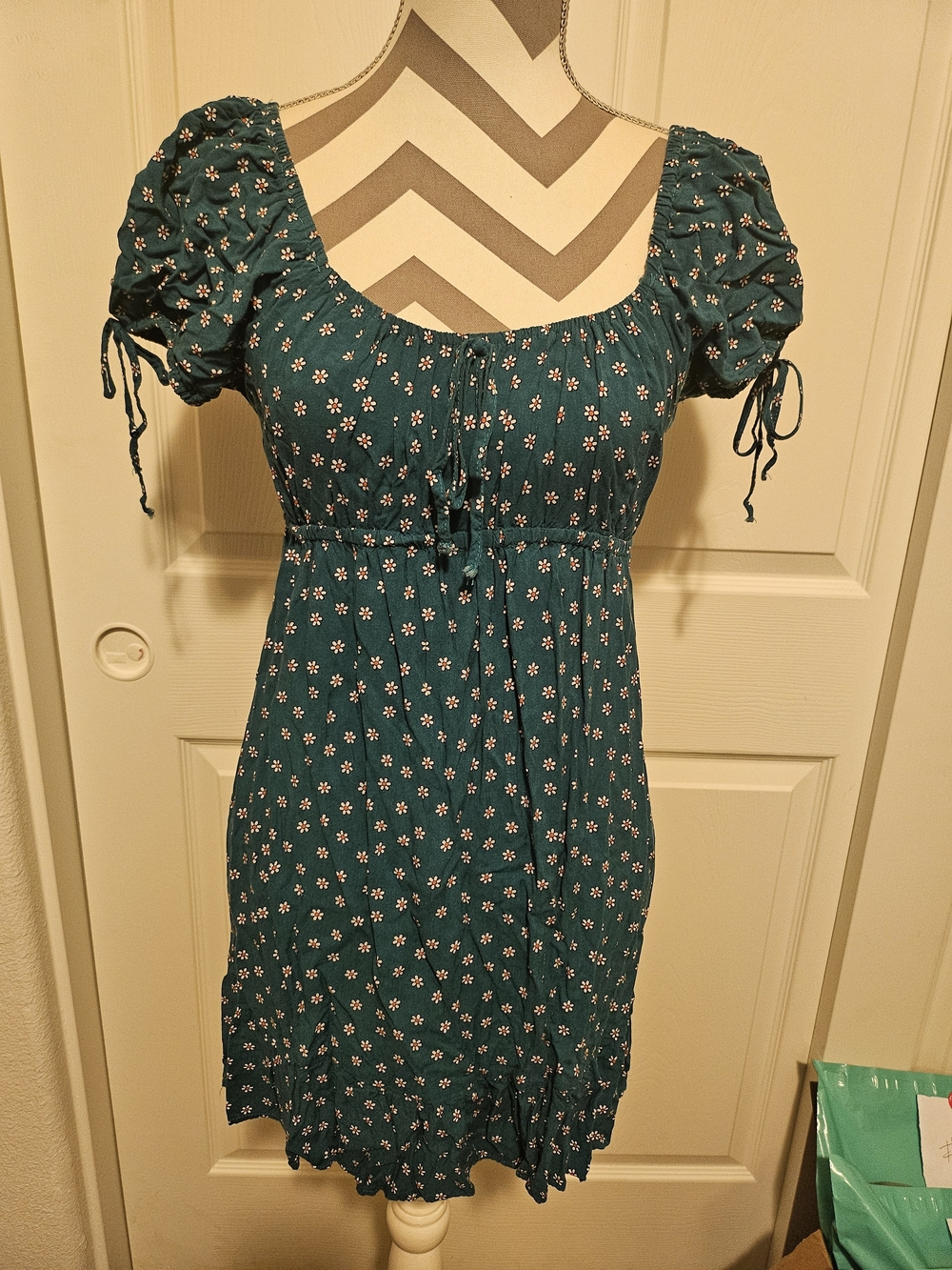 Liberty Love Teal Floral Puff-Sleeve Mini Dress